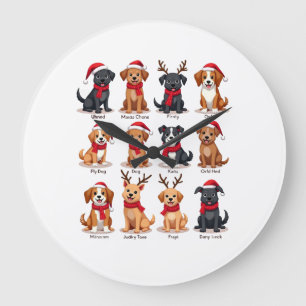 Reloj Redondo Grande Lindo 12 Perros Xmas Divertido Amantes de Perros N
