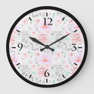Reloj Redondo Grande Lindo azteca floral pastel colorido