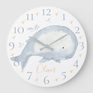 Reloj Redondo Grande Lindo bebé ballena náutico personalizado acuarela