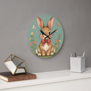 Reloj Redondo Grande Lindo conejo marrón adorable con corbatín