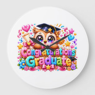 Reloj Redondo Grande Lindo Kawaii Felicitaciones Graduado Búho Pastel P