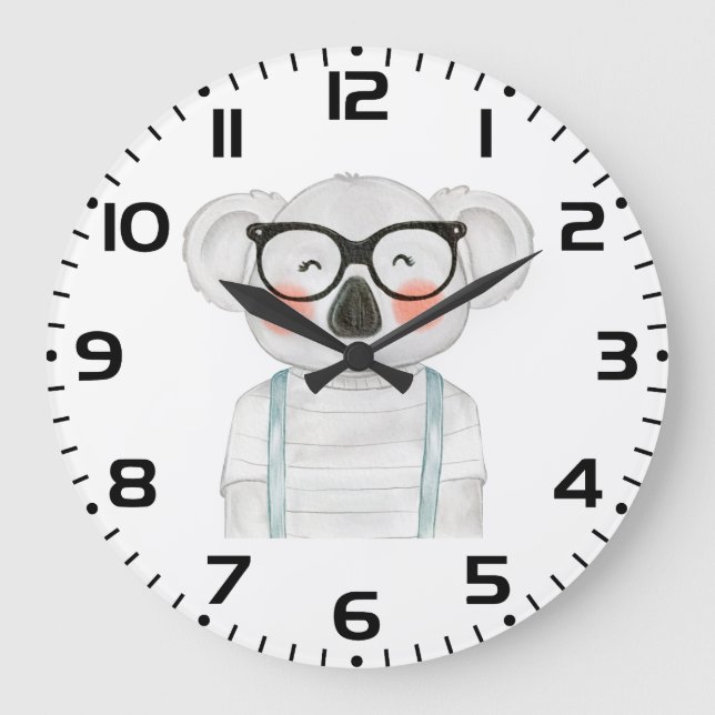 Reloj Redondo Grande Lindo Koala Acuarela con Gafas (Anverso)