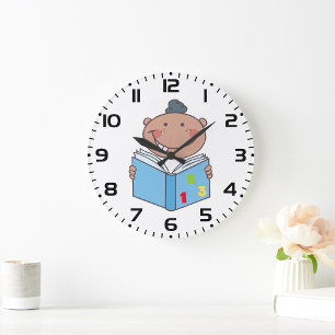 Reloj Redondo Grande Lindo niño de dibujos animados leyendo un libro de