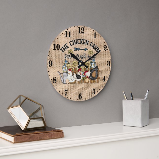 Reloj Redondo Grande lindo País gallinero huevos frescos (Oficina)