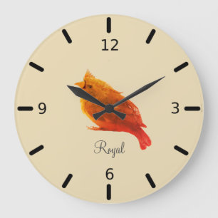 Reloj Redondo Grande Lindo pájaro real rojo en beige champán