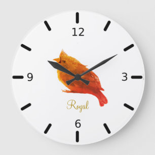 Reloj Redondo Grande Lindo Pájaro Real Rojo en Blanco