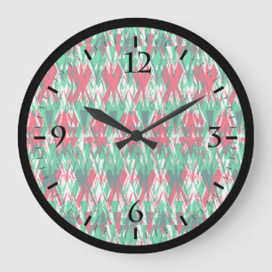 Reloj Redondo Grande Lindo patrón abstracto azteca rojo verde