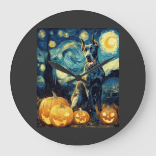 Reloj Redondo Grande Lindo perro Gran Danés de Halloween Jack O Lintern