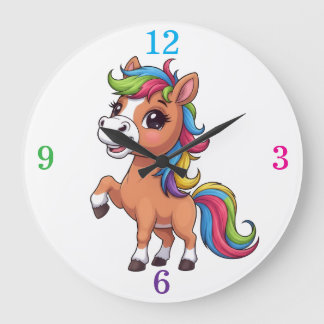 Reloj Redondo Grande Lindo Poni Marrón Cabello Arcoíris Habitación Infa
