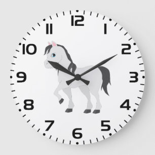 Reloj Redondo Grande Lindo pony gris dibujo animado caballo caprichoso