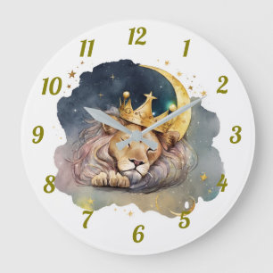 Reloj Redondo Grande Lindo rey león durmiendo en la luna