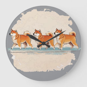 Reloj Redondo Grande lindo shiba inu caminando en línea reloj grande