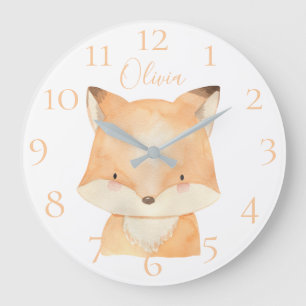 Reloj Redondo Grande Lindo zorro bebé personalizado acuarela personaliz
