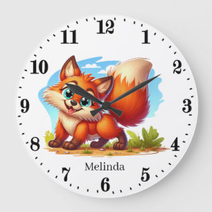 Reloj Redondo Grande Lindo zorro bebé unisex agregar nombre