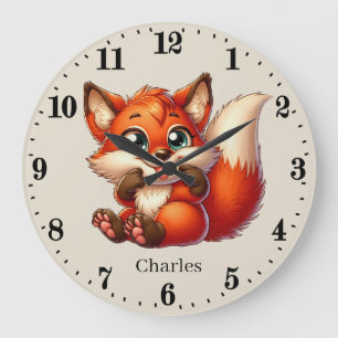 Reloj Redondo Grande Lindo zorro bebé unisex agregar nombre