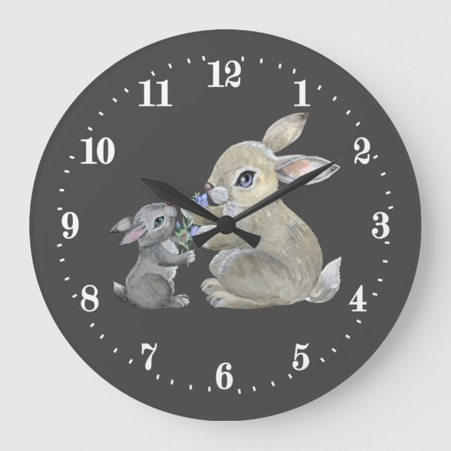 Reloj Redondo Grande lindos amantes del conejo animal (Anverso)