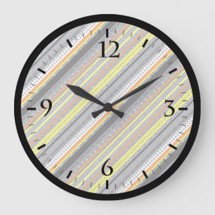 Reloj Redondo Grande Lindos patrones aztecas grises amarillos naranjas