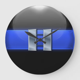 Reloj Redondo Grande Línea Azul delgada - Barras de capitán de la polic