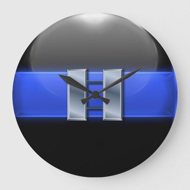 Reloj Redondo Grande Línea Azul delgada - Barras de capitán de la polic (Anverso)