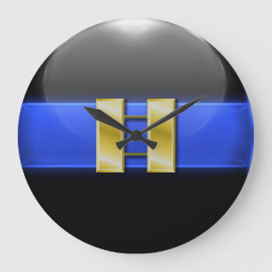 Reloj Redondo Grande Línea Azul delgada - Barras de capitán de la polic