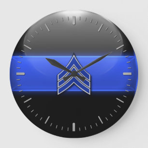 Reloj Redondo Grande Línea azul delgada - franjas de sargento azul/blan