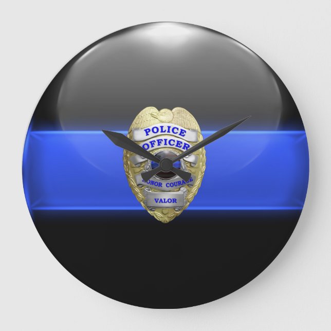Reloj Redondo Grande Línea Azul delgada - Insignia policial de alta res (Anverso)