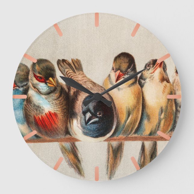 Reloj Redondo Grande Línea de aves y palomas (Anverso)