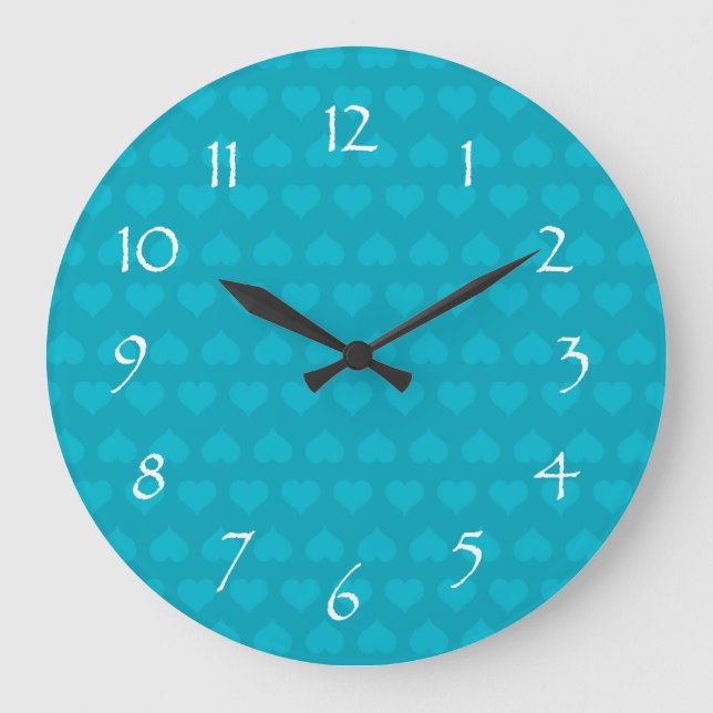 Reloj Redondo Grande Línea de corazón azul turquesa (Anverso)