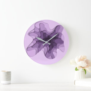 Reloj Redondo Grande Líneas abstractas moradas elegantes