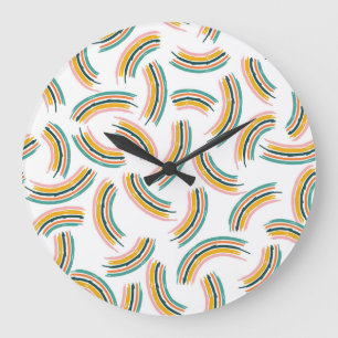 Reloj Redondo Grande Líneas de arcoiris pastorales: sin costura vintage