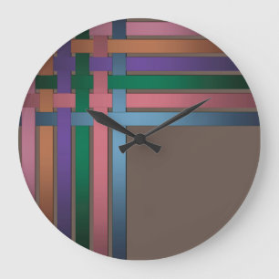 Reloj Redondo Grande Líneas de cintas de seda patrón de fondo negro b