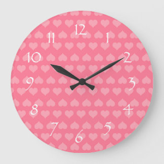 Reloj Redondo Grande Líneas de corazón-rosa de burbuja