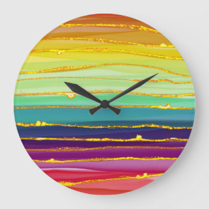 Reloj Redondo Grande Líneas del arcoiris: composición abstracta de lujo