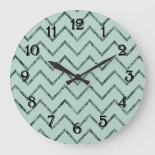 Reloj Redondo Grande Líneas en zigzag de Chevron Glam Aqua Mint