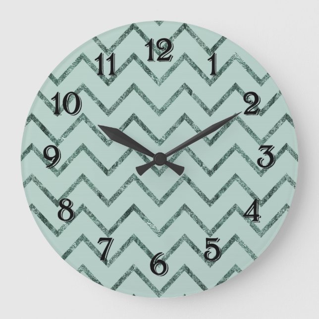 Reloj Redondo Grande Líneas en zigzag de Chevron Glam Aqua Mint (Anverso)