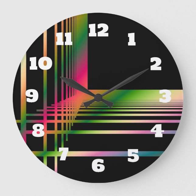 Reloj Redondo Grande Líneas fractales y cruces abstractas (Anverso)