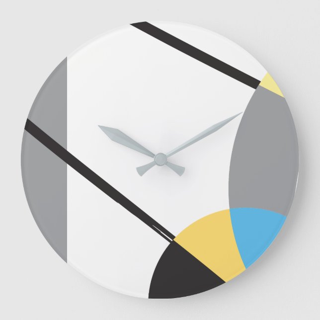 Reloj Redondo Grande Líneas modernas de abstracto negro amarillo azul (Anverso)
