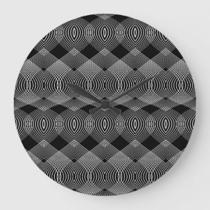 Reloj Redondo Grande Líneas monocromáticas: diseño abstracto texturizad