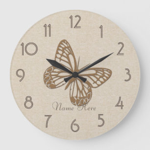 Reloj Redondo Grande Lino de mariposa dorada de bonito Añadir nombre re