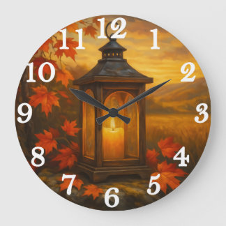 Reloj Redondo Grande Linterna de otoño con hojas de arce que brillan