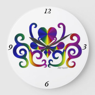 Reloj Redondo Grande Lirio arcoiris y corazón