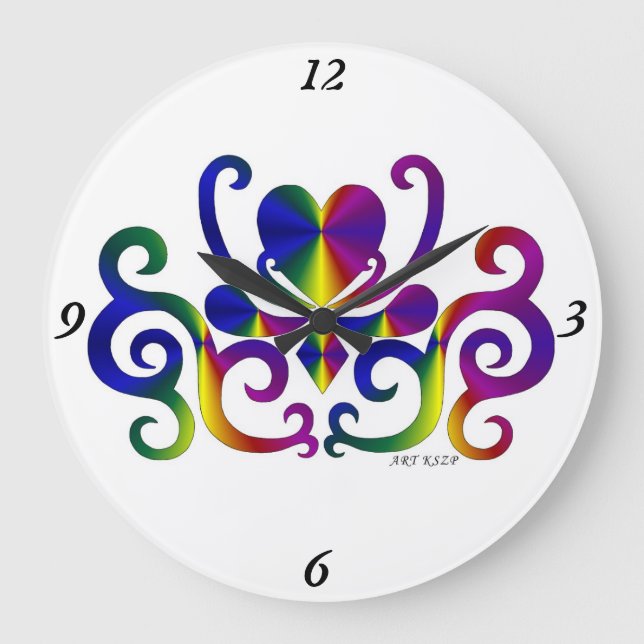 Reloj Redondo Grande Lirio arcoiris y corazón (Anverso)