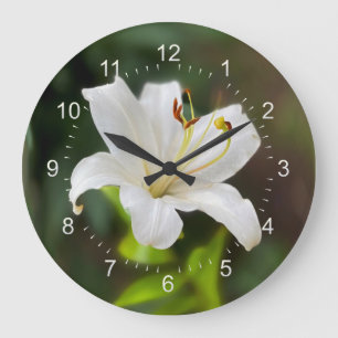 Reloj Redondo Grande Lirio blanco brillante