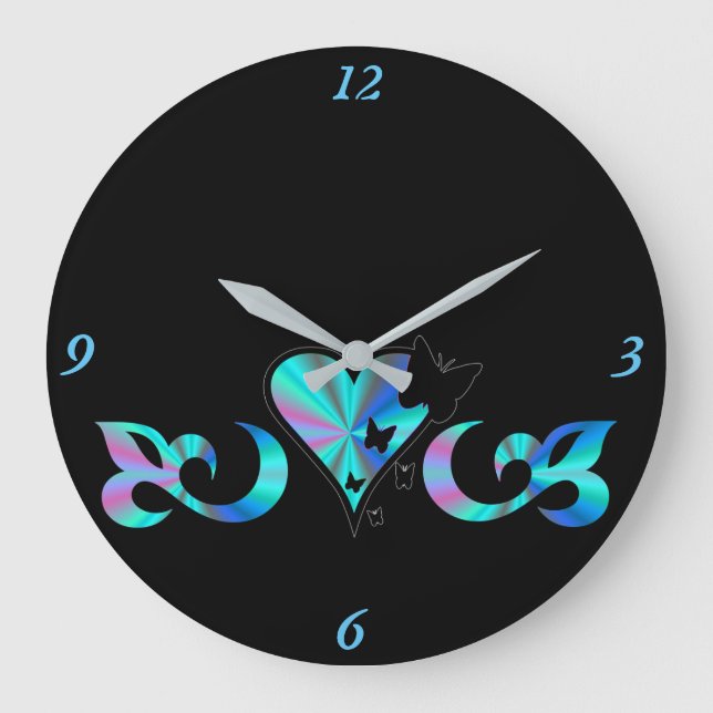 Reloj Redondo Grande Lirio cardíaco arcoiris y mariposa (Anverso)