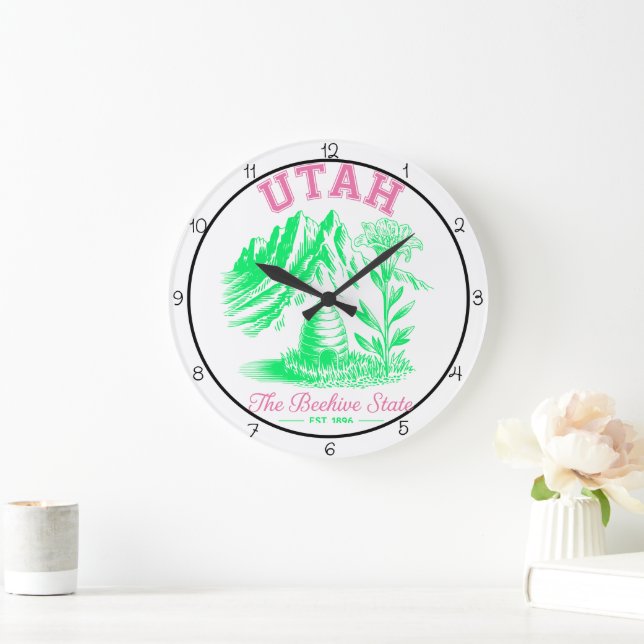 Reloj Redondo Grande Lirio del Estado de Utah Beehive (Hogar)