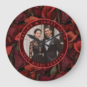 Reloj Redondo Grande Lirios de Calla Rojos Únicos Fantasía País Bodas