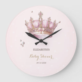 Reloj Redondo Grande Little Princess Crown Pearls Dots Baby Shower