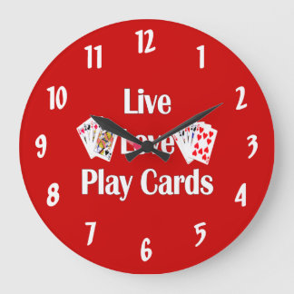 Reloj Redondo Grande Live, Love, Play Cards-Red
