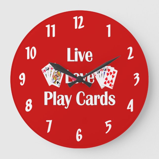Reloj Redondo Grande Live, Love, Play Cards-Red (Anverso)