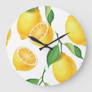 Reloj Redondo Grande Lively Lemon: Patrón fresco sin foco